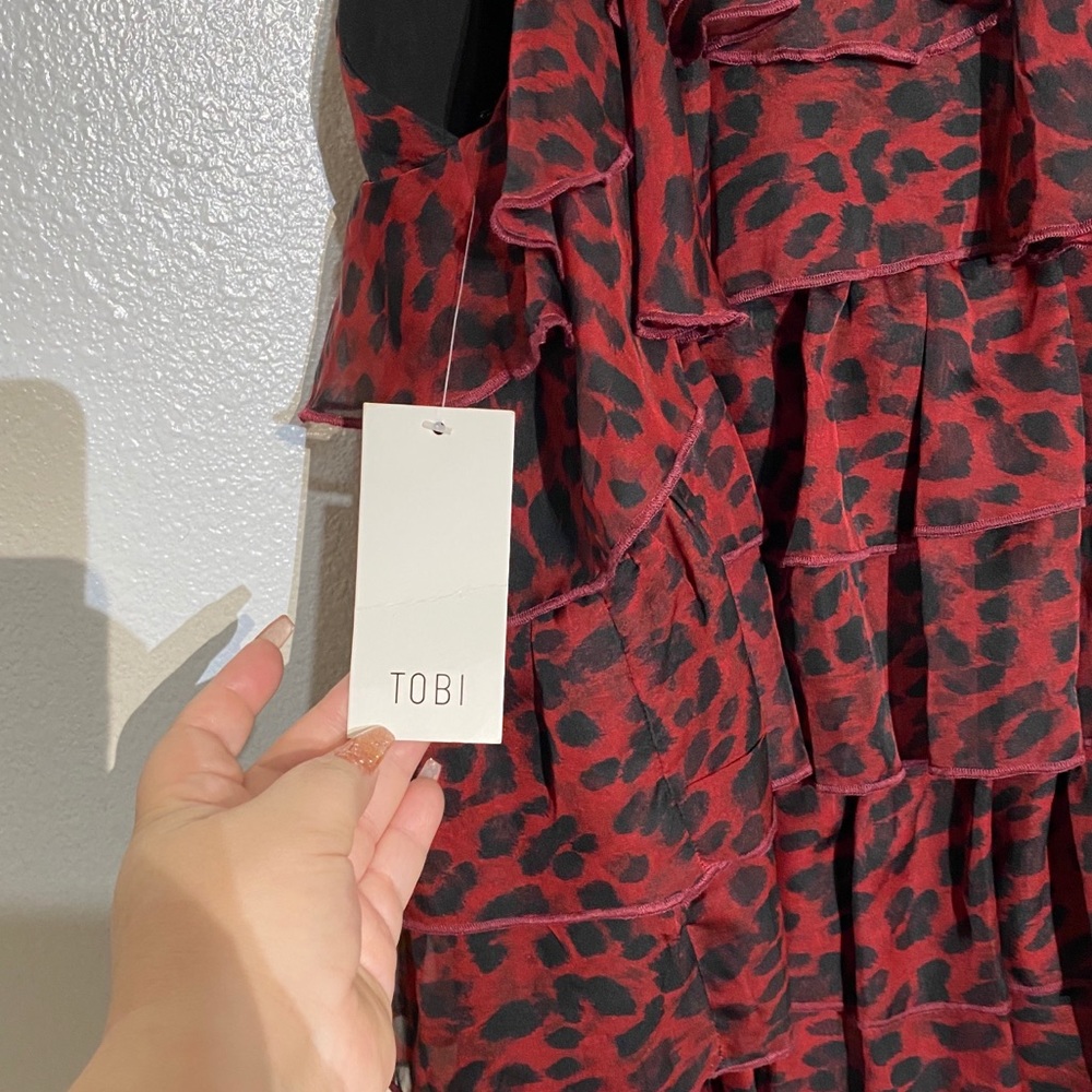 TOBI TOMMY RED RUFFLE LEOPARD DRESS SZ M - Picture 11 of 14